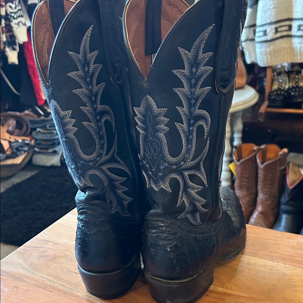 Black and Blue Ostrich leather Western Cowboy Boots - Picture 6 of 12